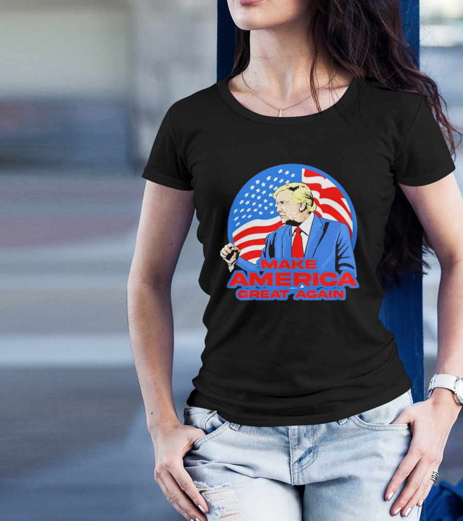 Make America Great Again Trump With American Flag T-Shirt
