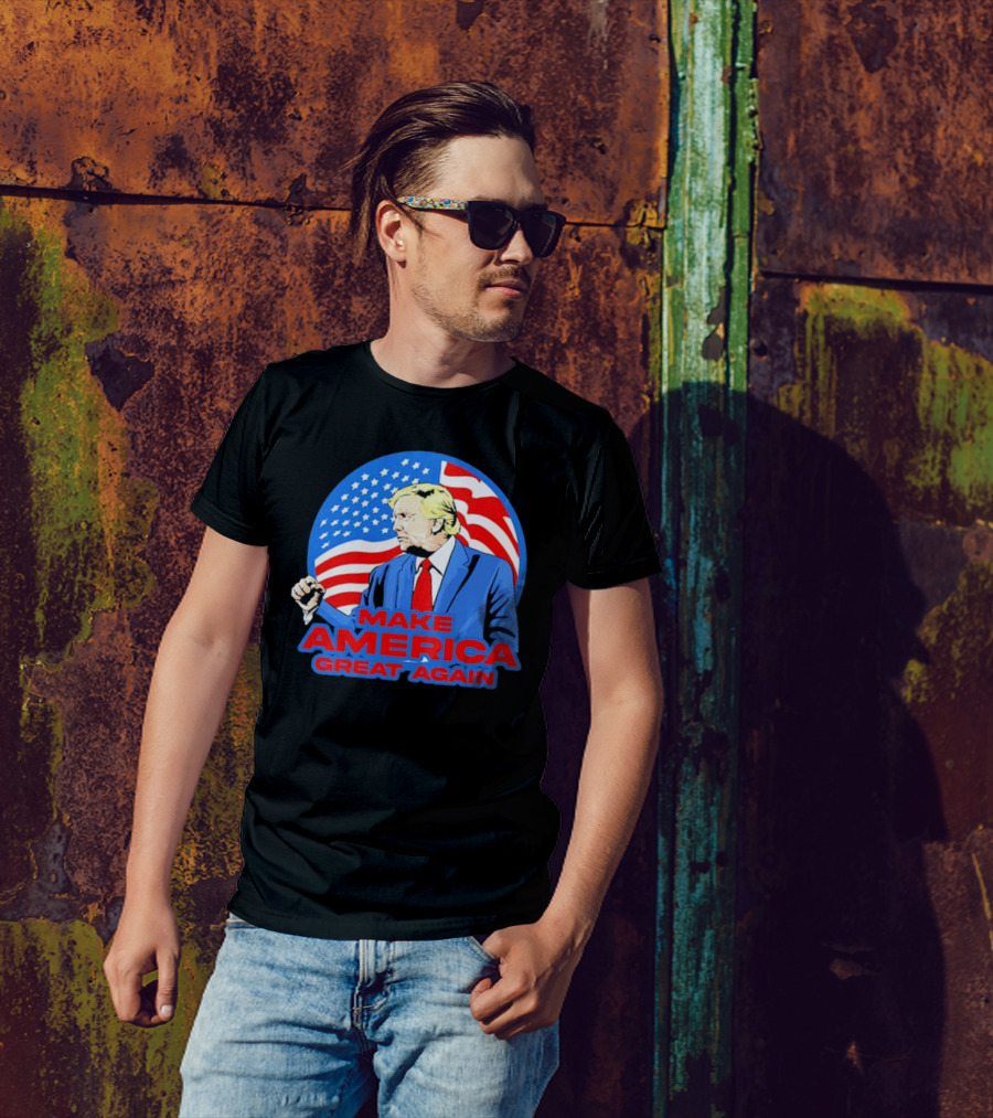 Make America Great Again Trump With American Flag T-Shirt
