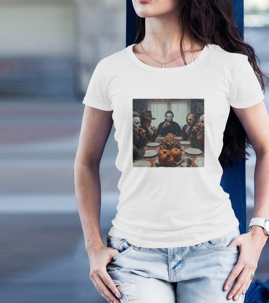Halloween Characters Dinner Horror Icons Gathering T-Shirt