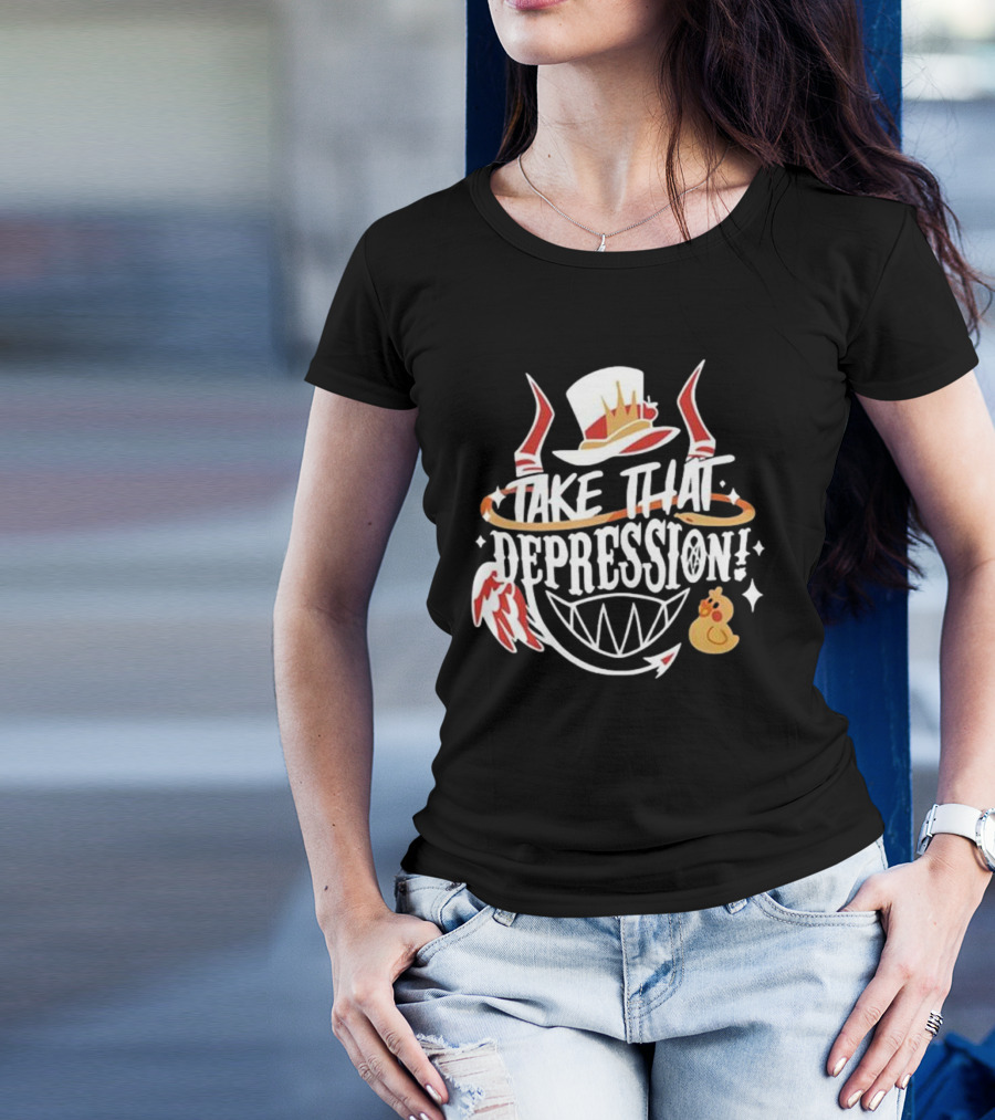 Hazbin Hotel Take That Depression Red Horns And White Hat Duck Wings T-Shirt