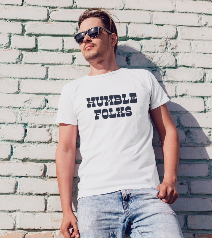 Humble Folks Sandstone Retro Style Navy Text T-Shirt