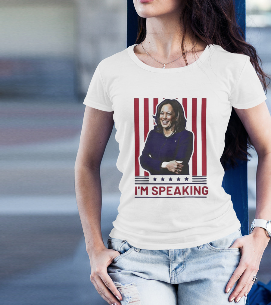I'm Speaking Kamala Harris Red And Navy Vertical Stripes T-Shirt