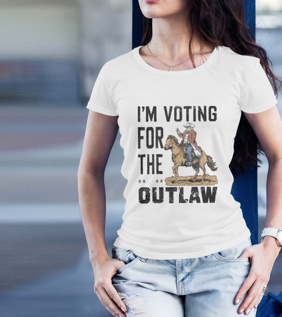 I'm Voting For The Outlaw Vintage Western Election Cowboy On Horseback T-Shirt