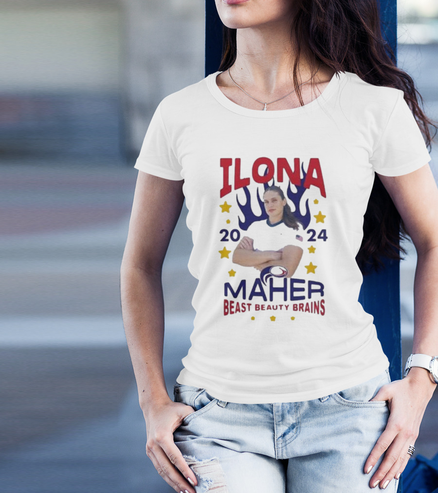 Ilona Maher 2024 Beast Beauty Brains Maher-Spangled Banner T-Shirt