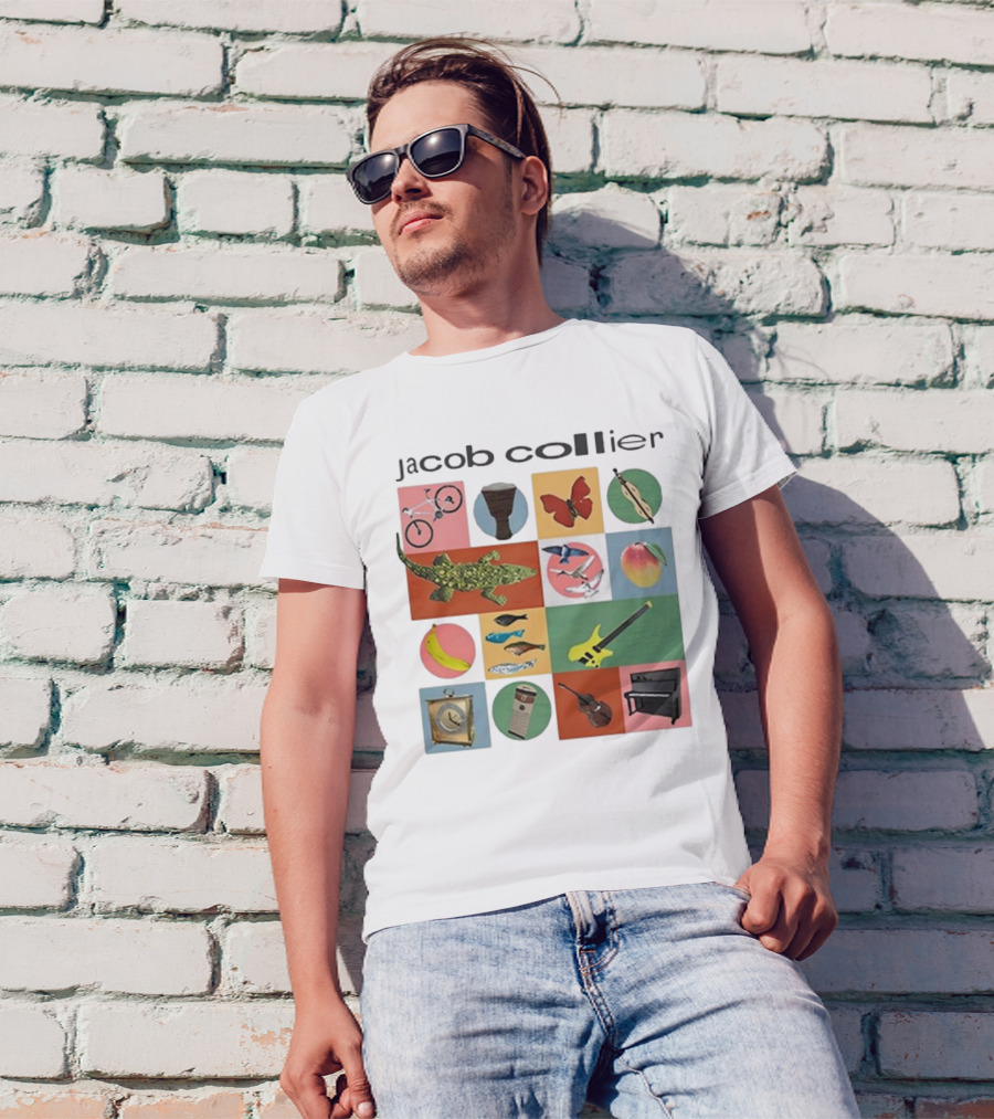 Jacob Collier 2024 Tour Bicycle Butterfly Gecko Giraffe Keytar Banjo Piano Fish Bird Mango Banana Drums T-Shirt