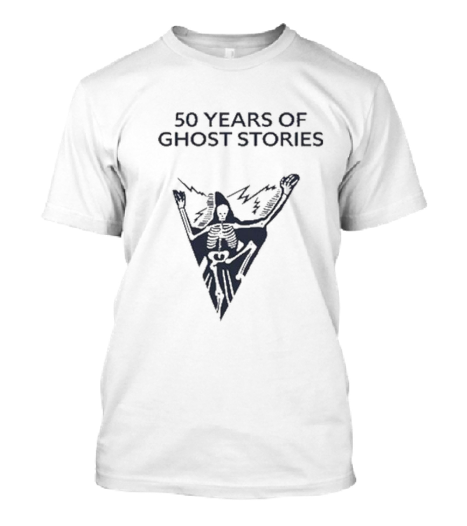 50 Years Of Ghost Stories Skeleton Holding Lightning T-Shirt