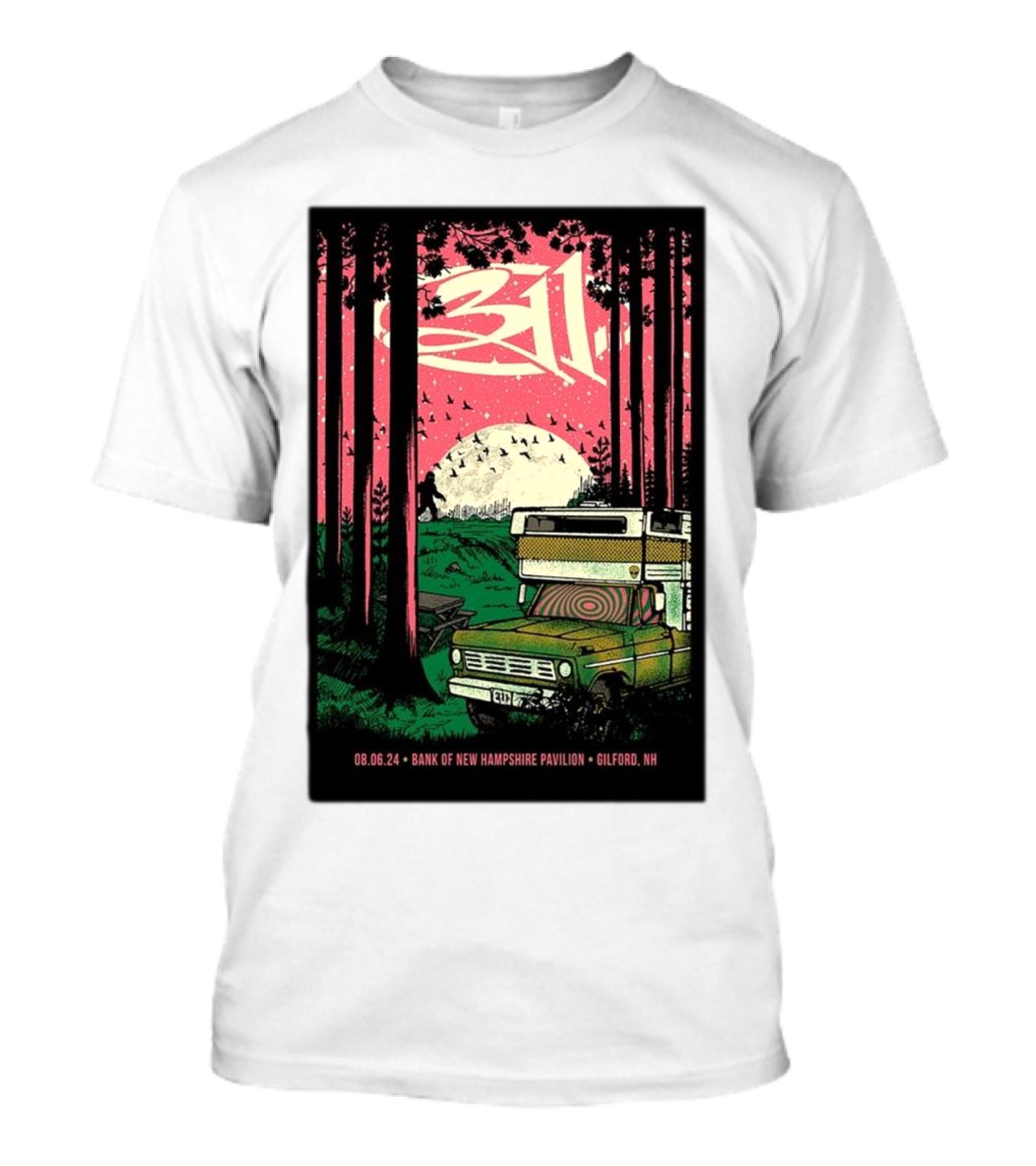 311 Band Bank Of New Hampshire Pavilion Gilford NH August 06 2024 Vintage Camper Scene T-Shirt