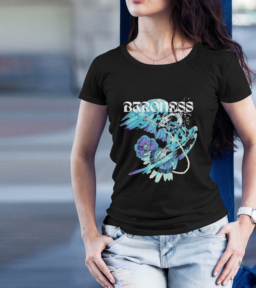 Baroness Morphine Hawk 2024 Blue Bird Skull Floral T-Shirt