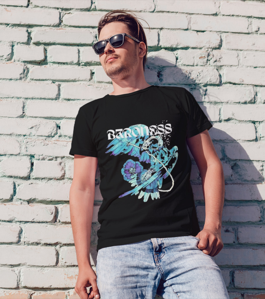 Baroness Morphine Hawk 2024 Blue Bird Skull Floral T-Shirt