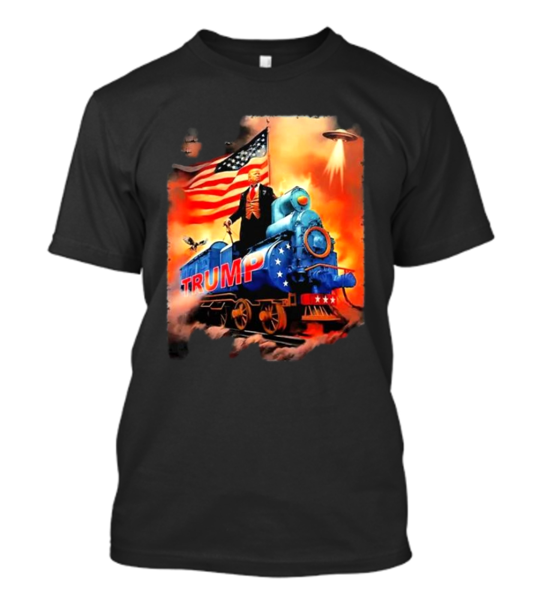 Trump Train 2024 With Flag And UFO T-Shirt