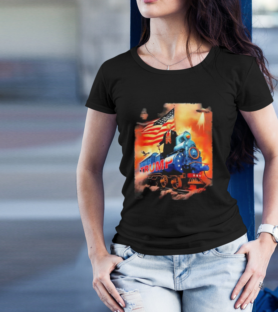 Trump Train 2024 With Flag And UFO T-Shirt