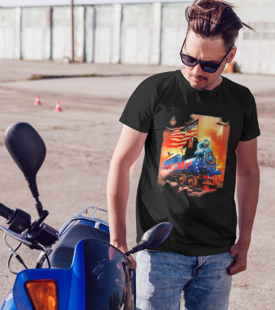Trump Train 2024 With Flag And UFO T-Shirt