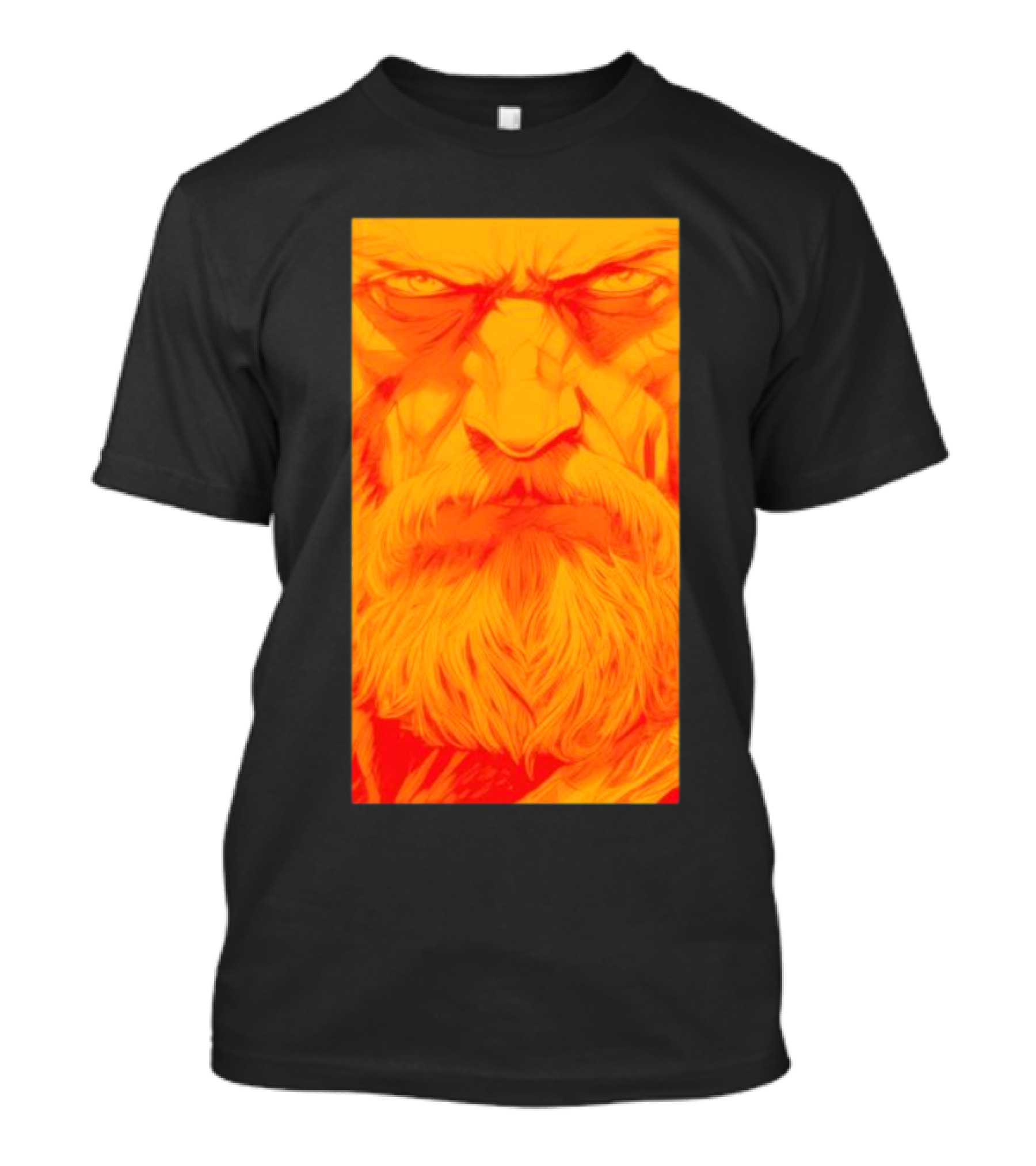 Animated Zeus Face Design Orange Beard Mythology T-Shirt