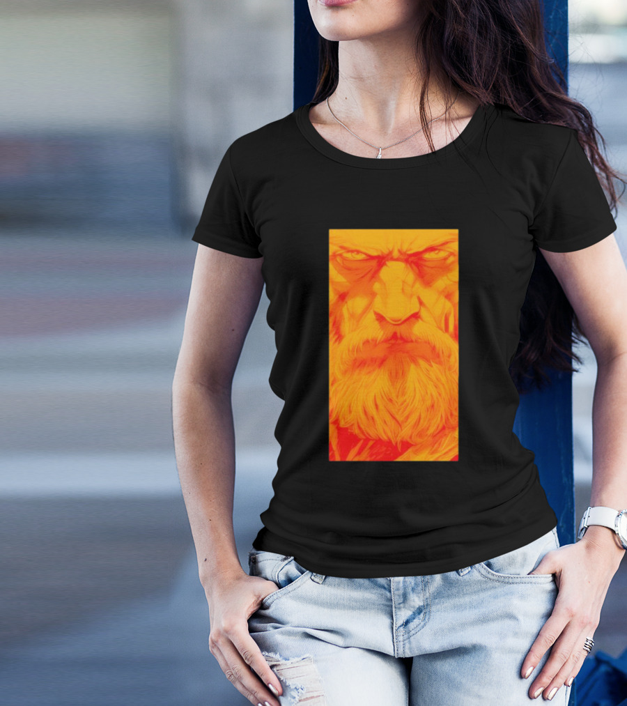 Animated Zeus Face Design Orange Beard Mythology T-Shirt