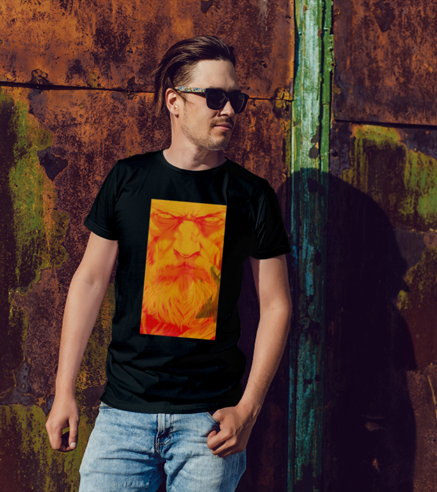 Animated Zeus Face Design Orange Beard Mythology T-Shirt