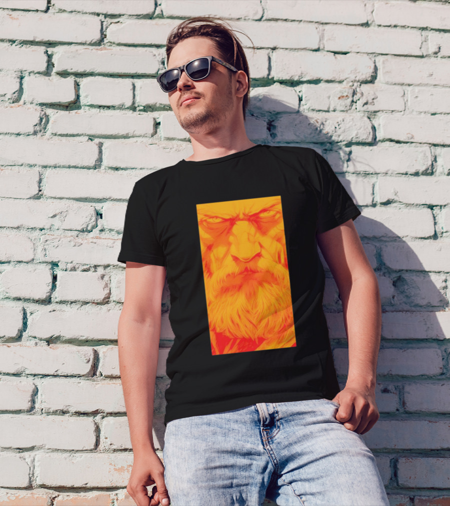 Animated Zeus Face Design Orange Beard Mythology T-Shirt