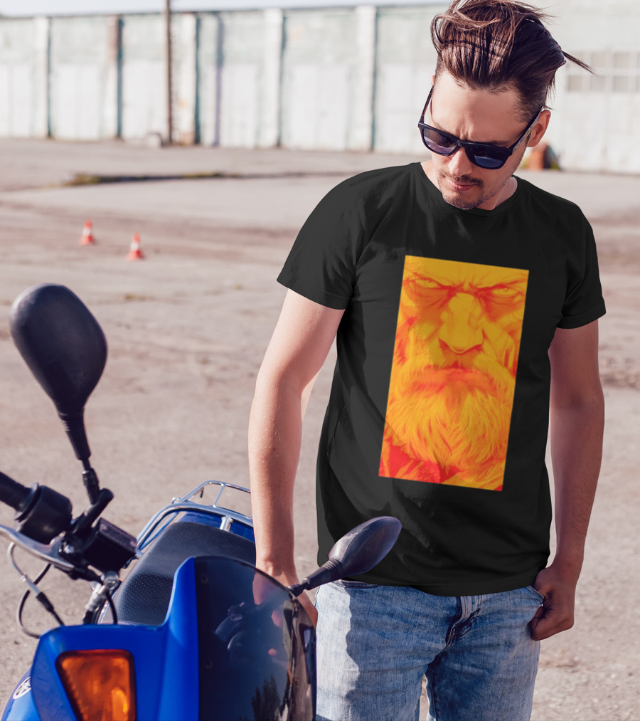 Animated Zeus Face Design Orange Beard Mythology T-Shirt