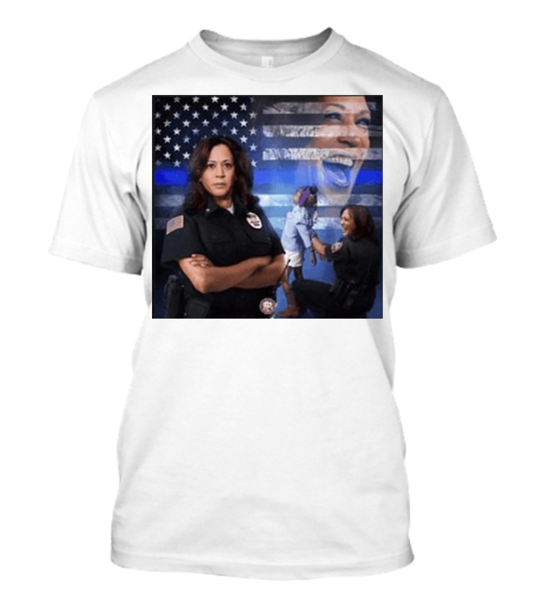 Kamala Harris Police Blue Line American Flag Background T-Shirt