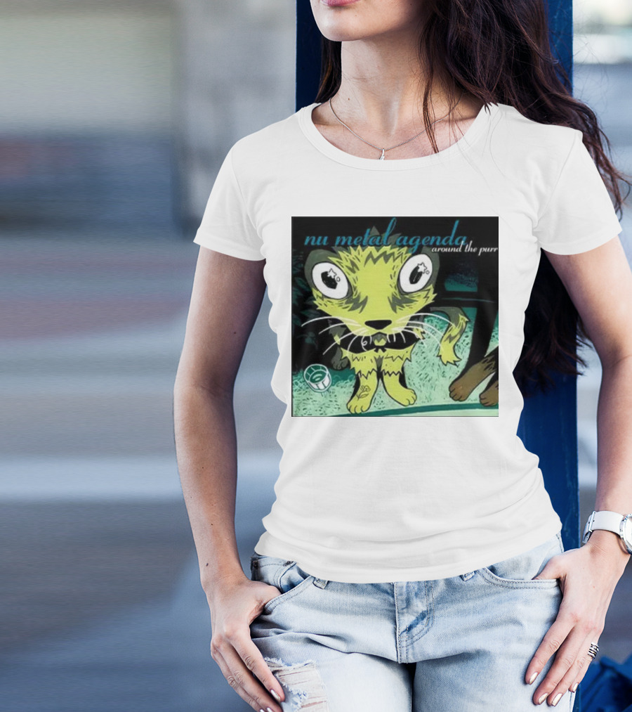 Nu Metal Agenda Around The Purr Feline Illustration With Swirling Colors And Bold Letters T-Shirt