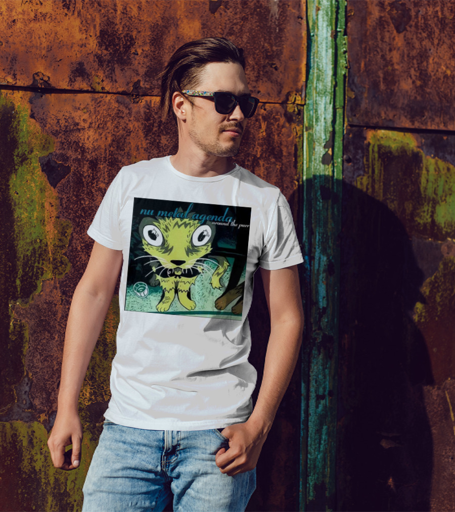 Nu Metal Agenda Around The Purr Feline Illustration With Swirling Colors And Bold Letters T-Shirt