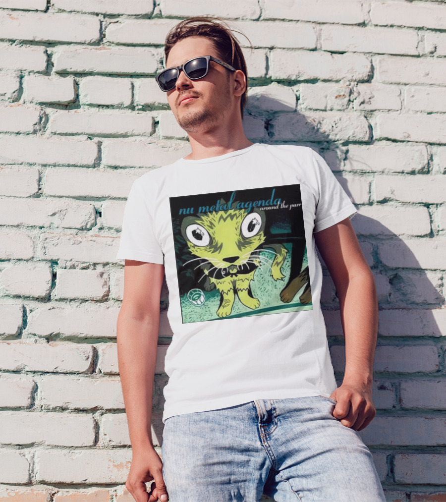 Nu Metal Agenda Around The Purr Feline Illustration With Swirling Colors And Bold Letters T-Shirt