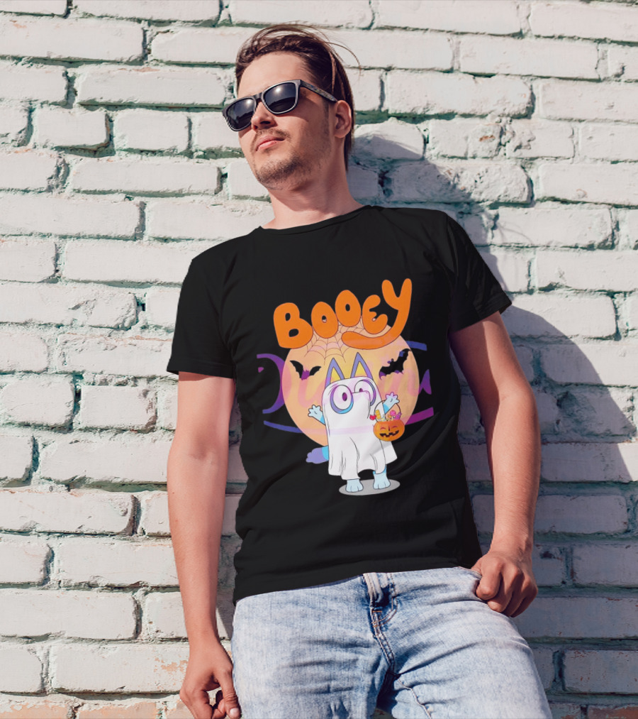 Booey Ghost Costume With Pumpkin Treat Bag Halloween T-Shirt