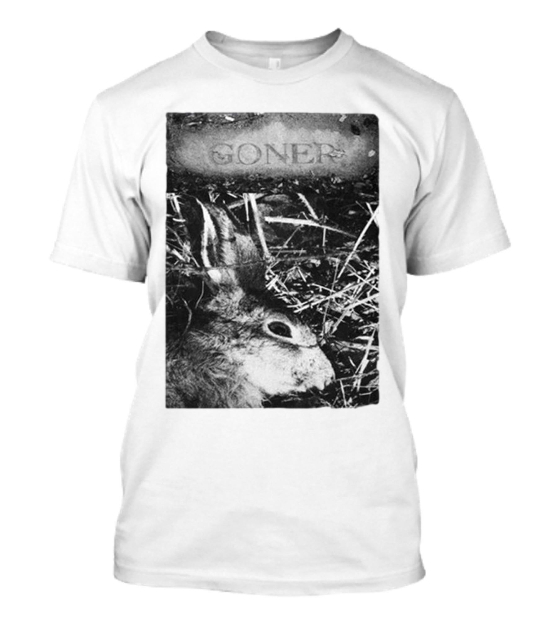Goner Rabbit Black And White Image With Rustic Background T-Shirt