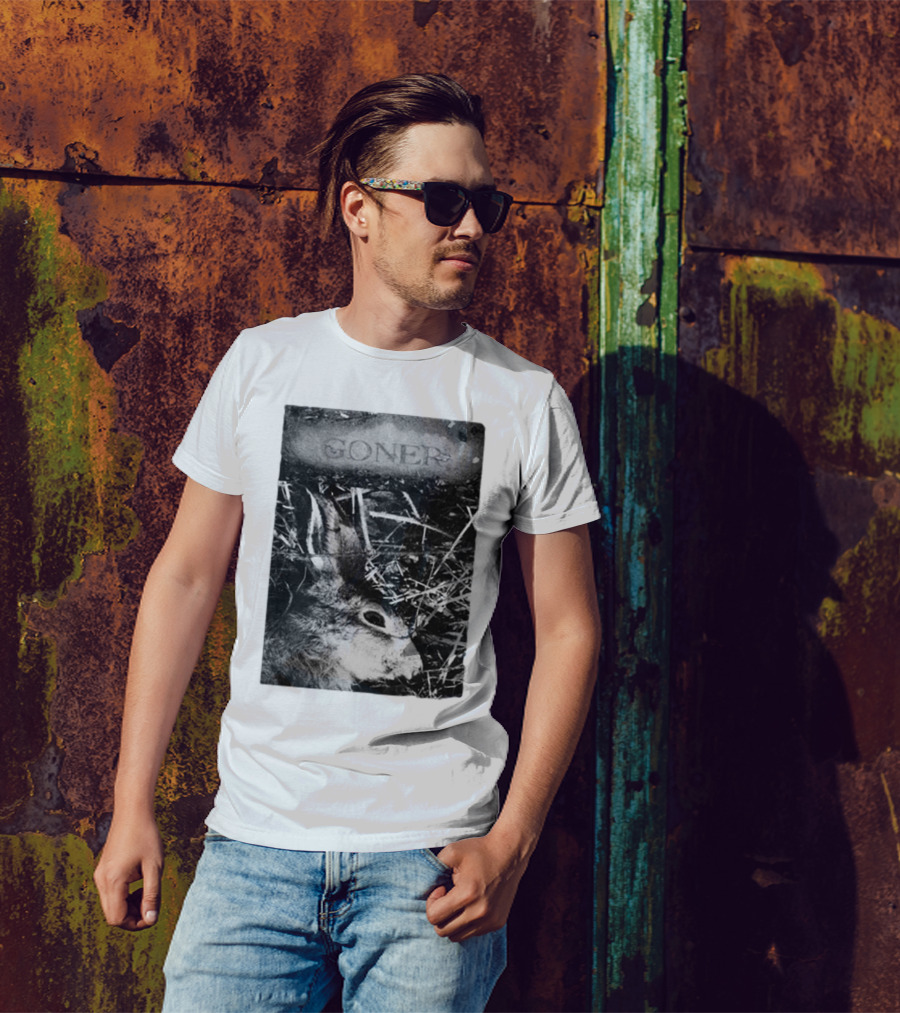 Goner Rabbit Black And White Image With Rustic Background T-Shirt