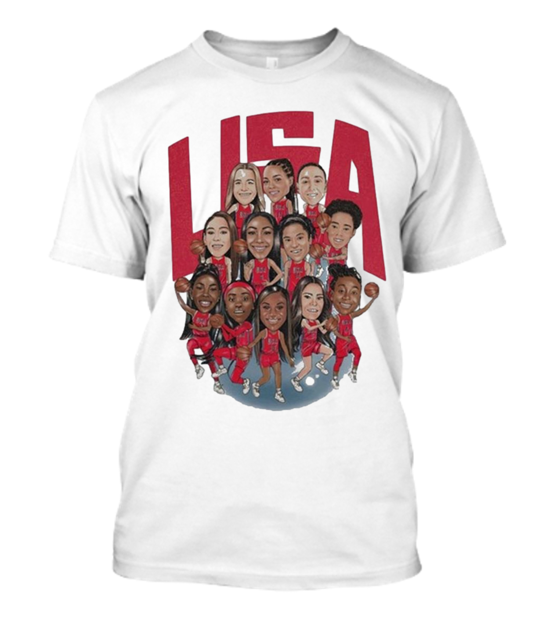 Playa Society USA Basketball 2024 Team Caricature T-Shirt