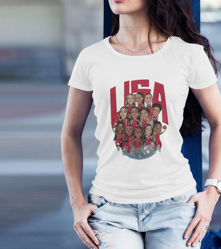 Playa Society USA Basketball 2024 Team Caricature T-Shirt