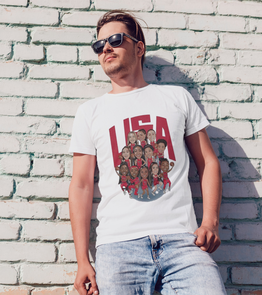 Playa Society USA Basketball 2024 Team Caricature T-Shirt