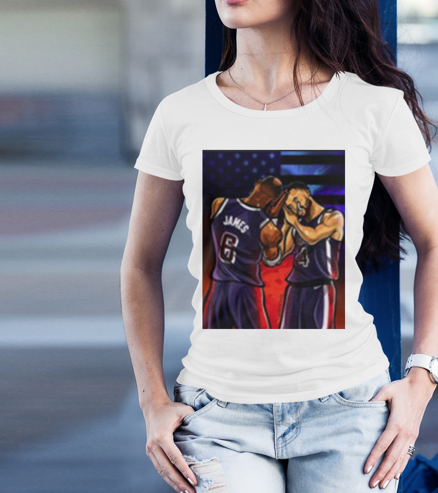 Stephen Curry Lebron James Night Night Paris 2024 Olympic Basketball Painting T-Shirt