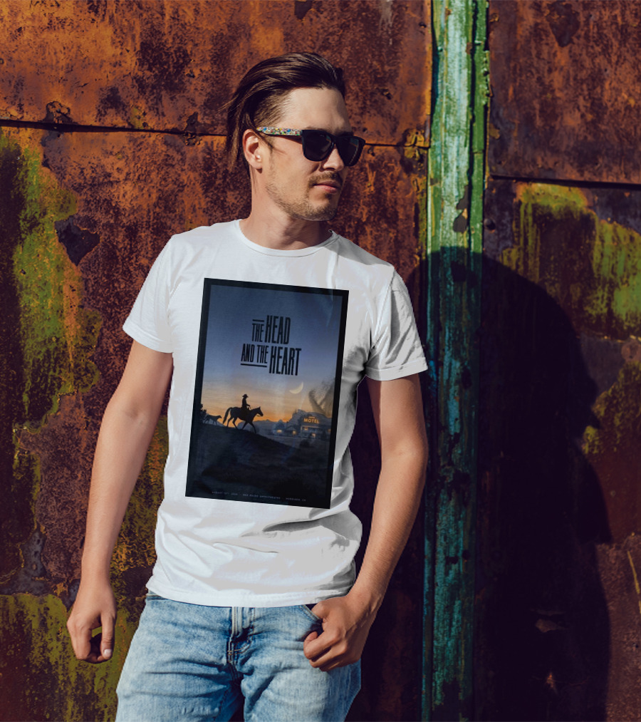 The Head And The Heart August 12 2024 Red Rocks Amphitheatre Morrison CO Cowboy Silhouette At Sunset Motel Scene T-Shirt