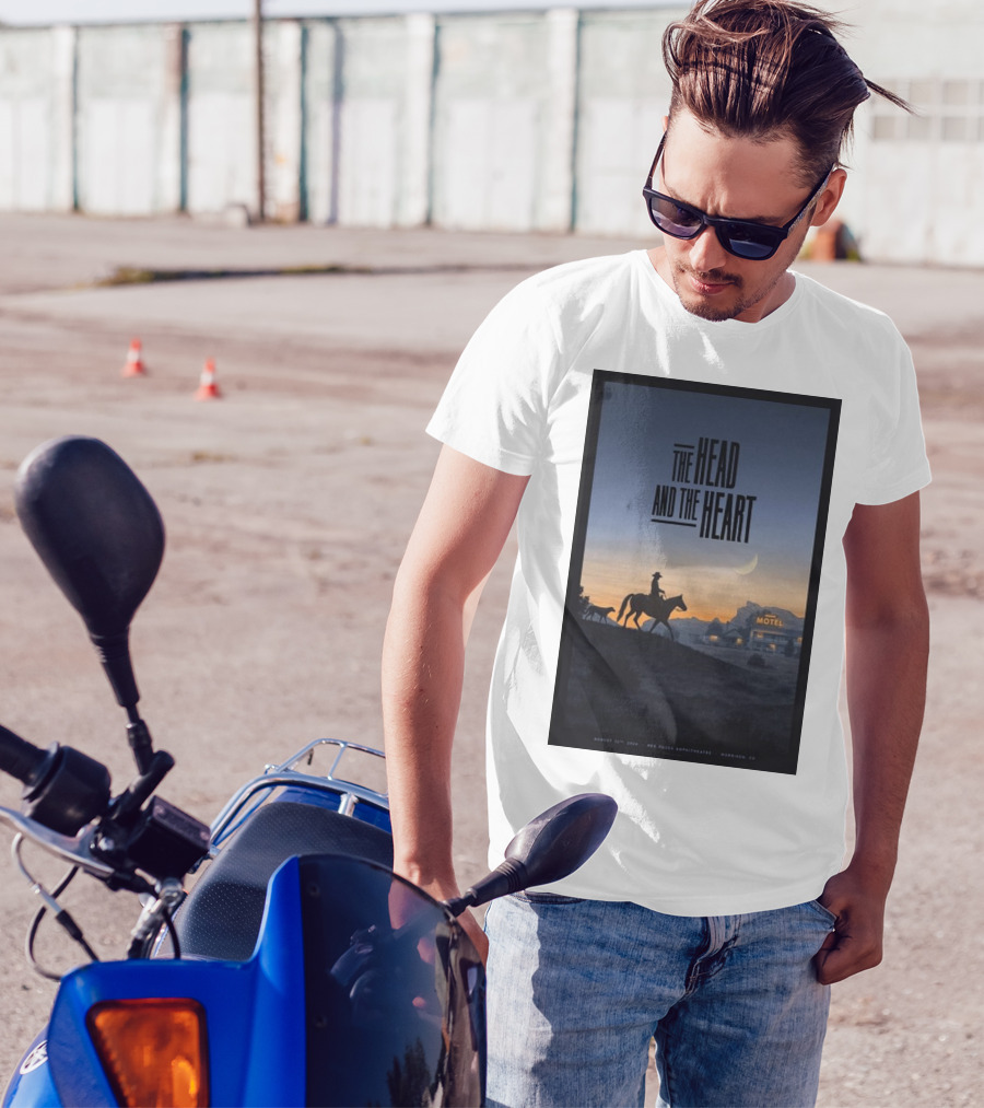 The Head And The Heart August 12 2024 Red Rocks Amphitheatre Morrison CO Cowboy Silhouette At Sunset Motel Scene T-Shirt