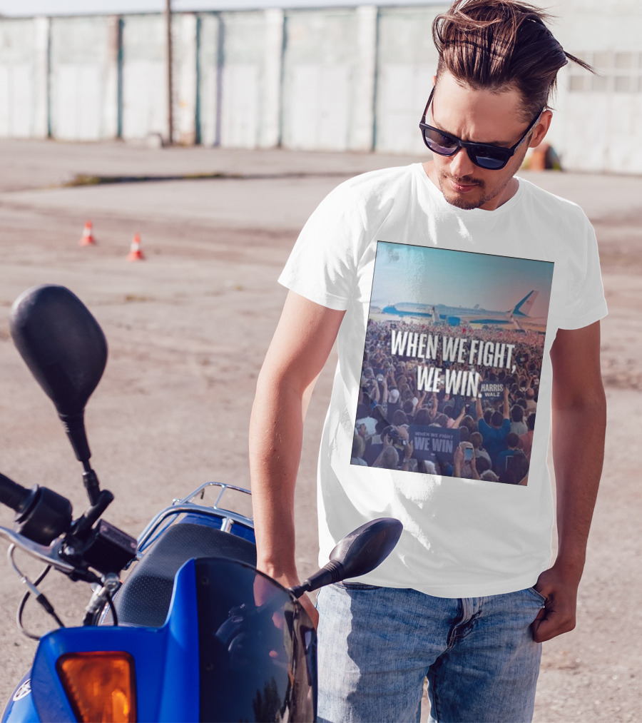 The Lincoln Project When We Fight, We Win Harris Walz Airplane Crowd Scene T-Shirt