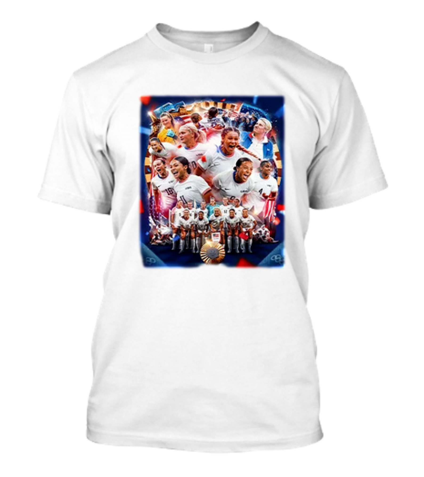 USWNT Olympic Victory Celebration With Smiling Athletes And Team T-Shirt