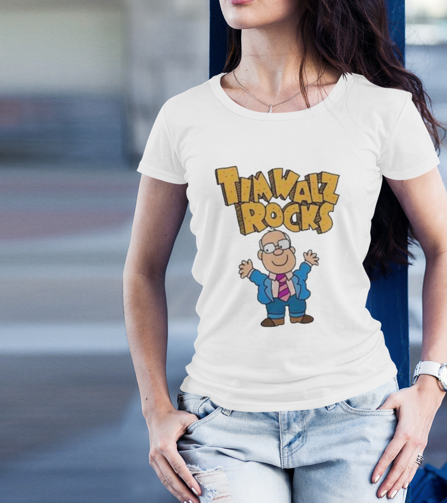 Tim Walz Rocks Cartoon Character In Tie And Suit T-Shirt