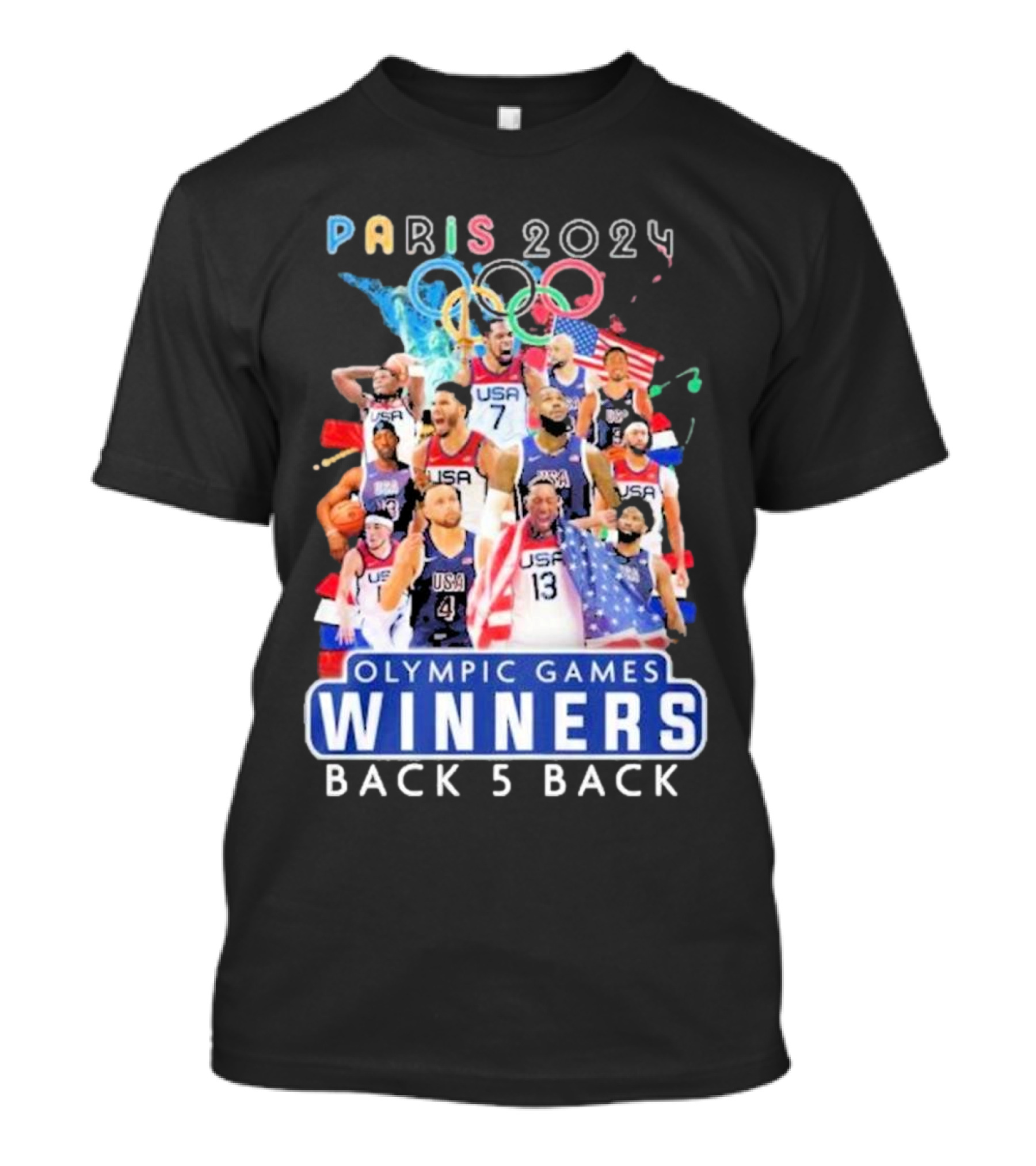 Paris 2024 USA Basketball Men's National Team Olympic Games Winners Back 5 Back T-Shirt