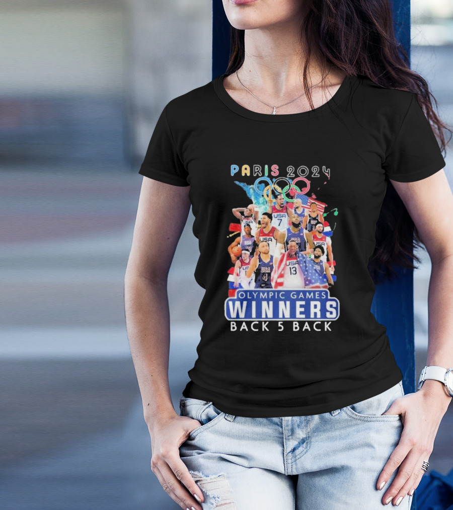 Paris 2024 USA Basketball Men's National Team Olympic Games Winners Back 5 Back T-Shirt