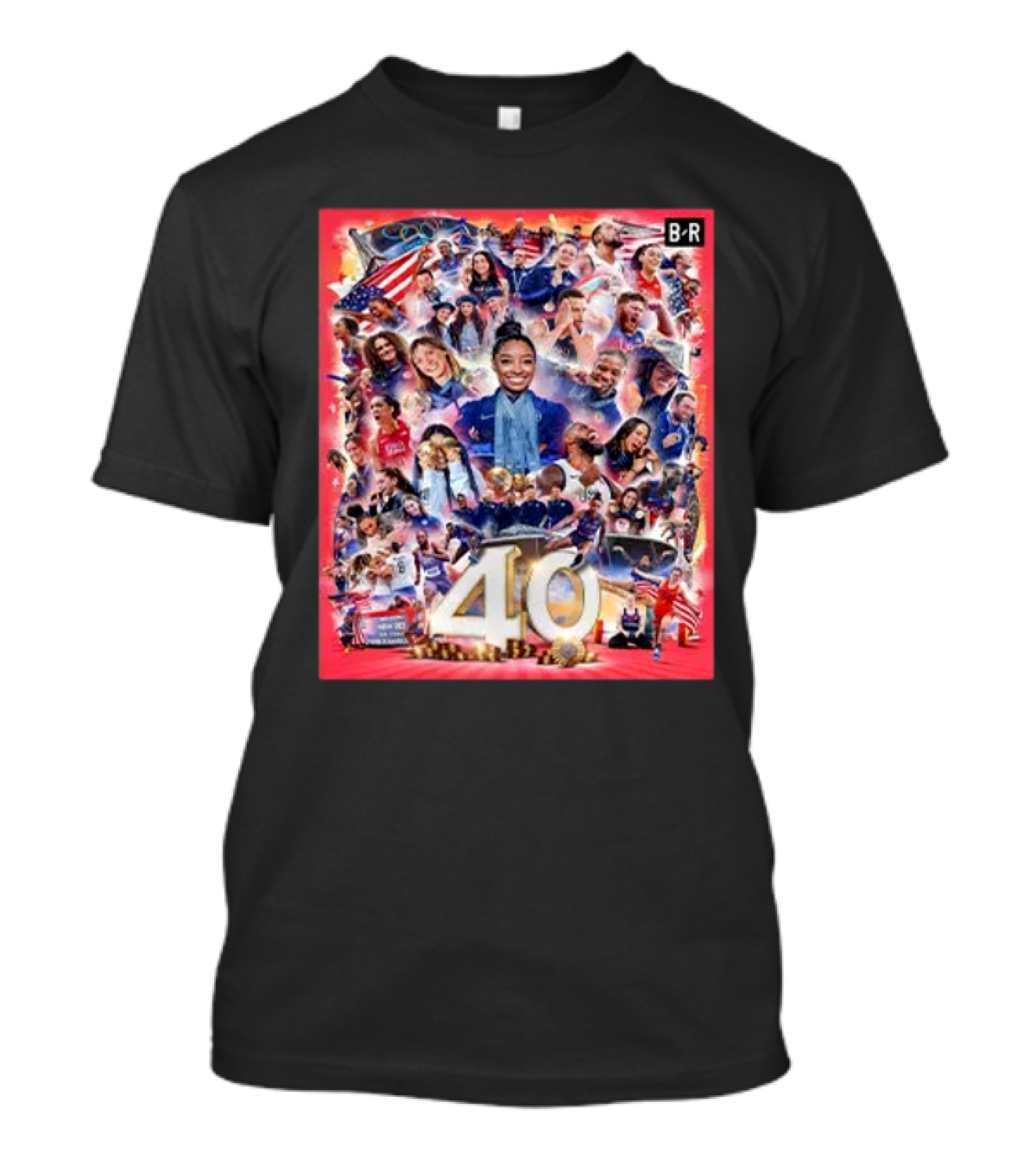 USA Celebrates 40 Gold Medals At 2024 Paris Olympics With Prominent Athletes And Iconic Symbols T-Shirt