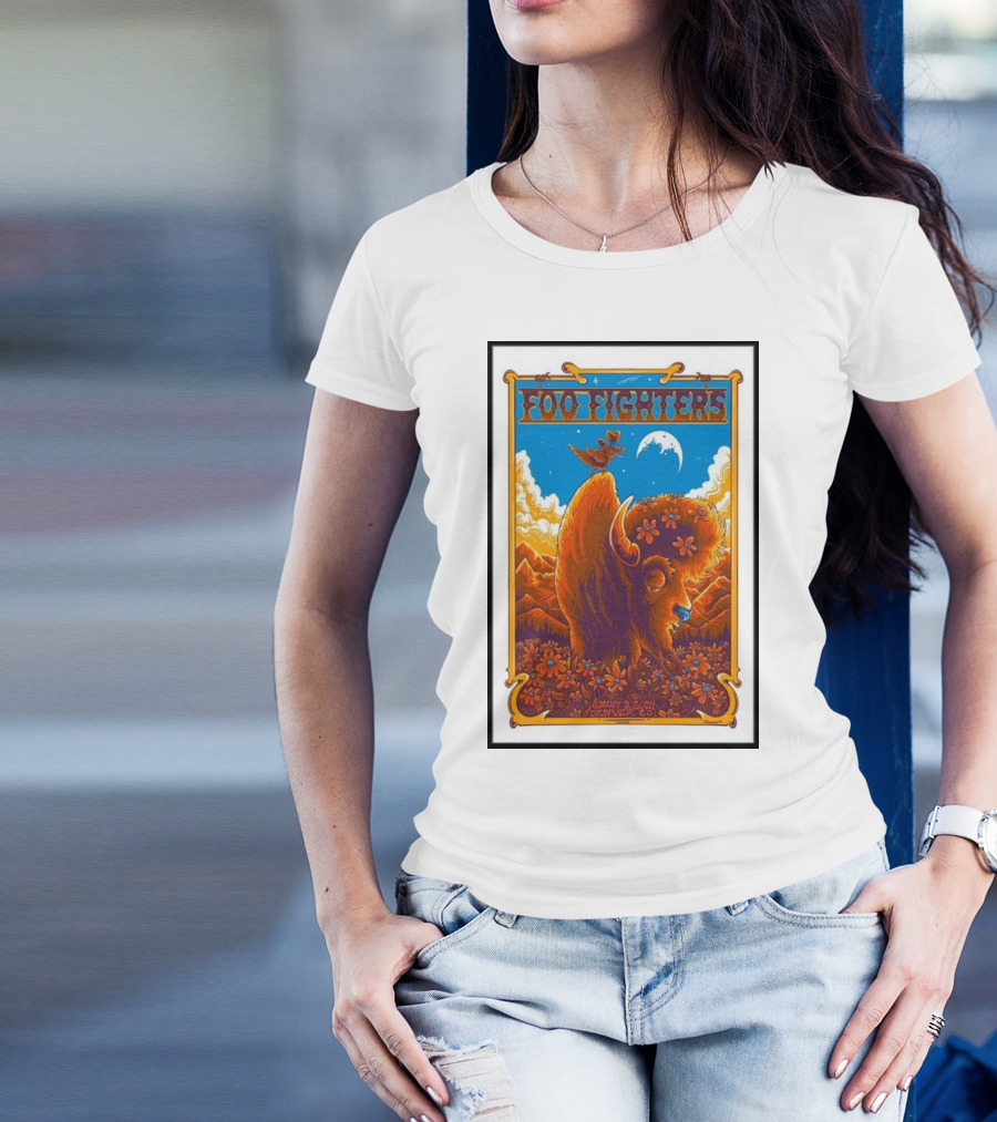 Foo Fighters Denver CO 8 3 24 Buffalo And Birds At Empower Field At Mile High T-Shirt