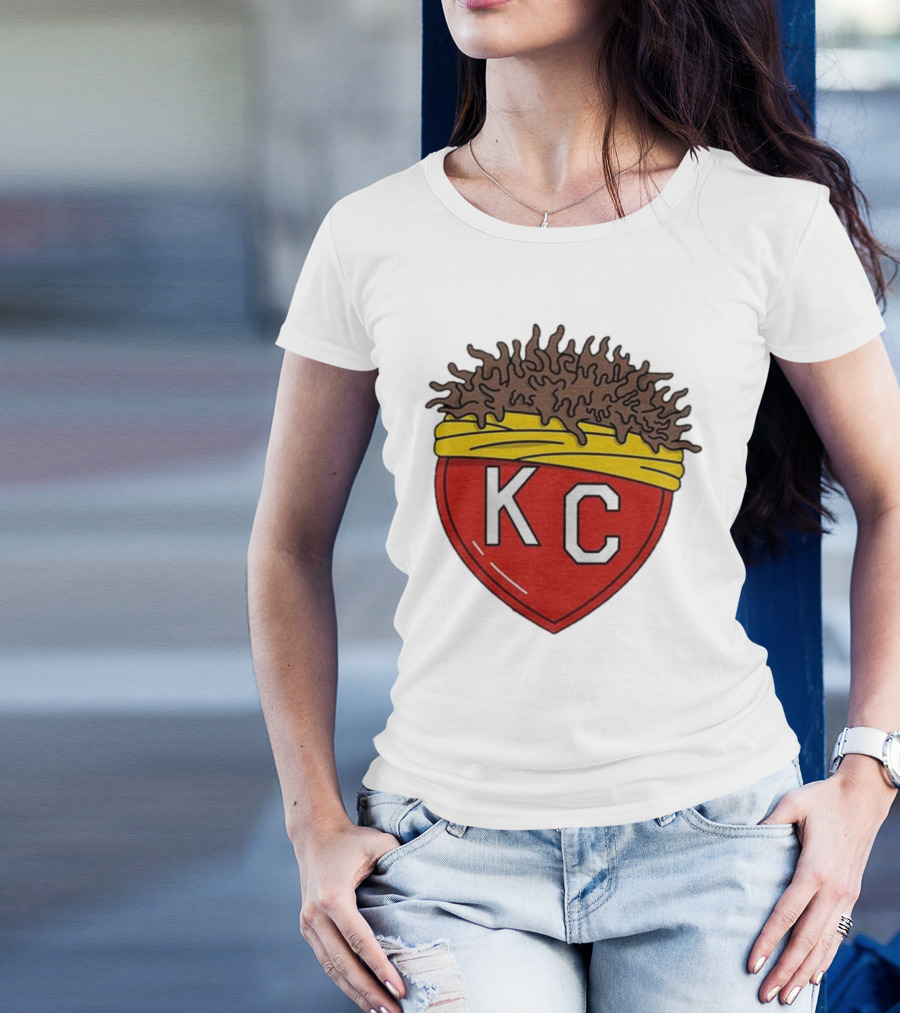 KC Franchise Heart Emblem With Brown Hair And Yellow Band T-Shirt