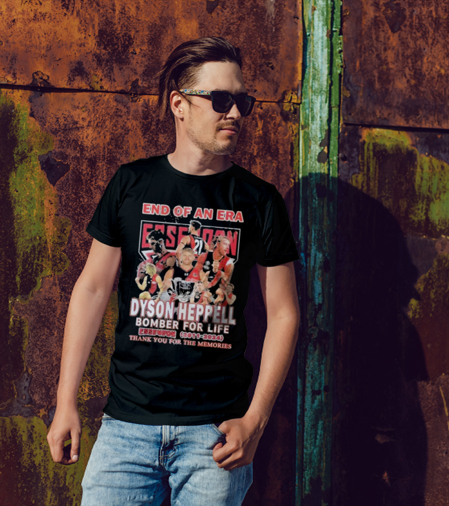 End Of An Era Dyson Heppell Bomber For Life Essendon 2011-2024 Thank You For The Memories T-Shirt
