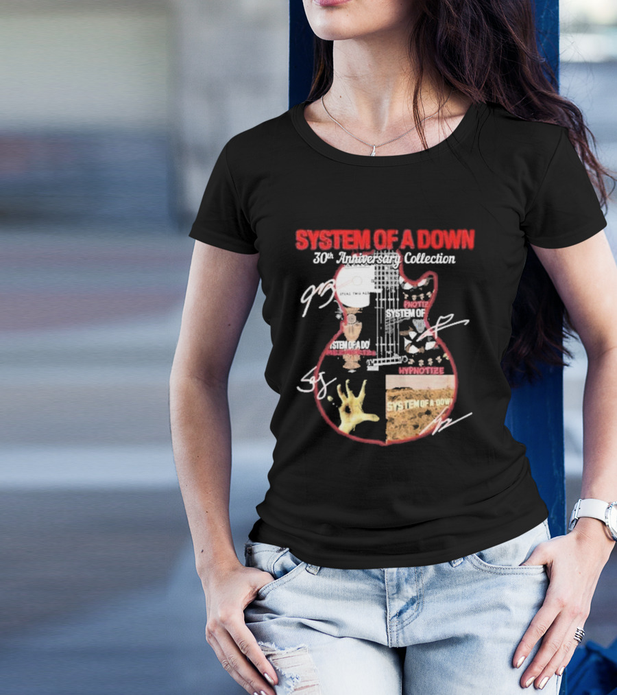 SYSTEM OF A DOWN 30th Anniversary Collection Signatures Guitar Art Hypnotize Steal This Album Iconic T-Shirt