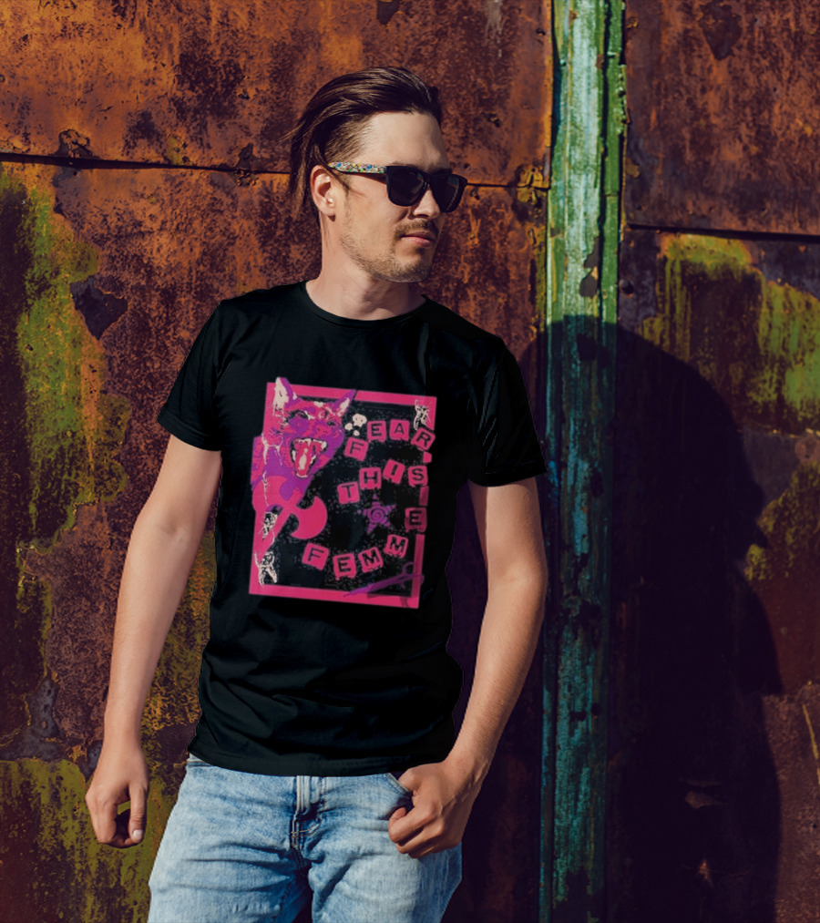 Weareprintsocial Fear This Femme Pink Cat Axe T-Shirt