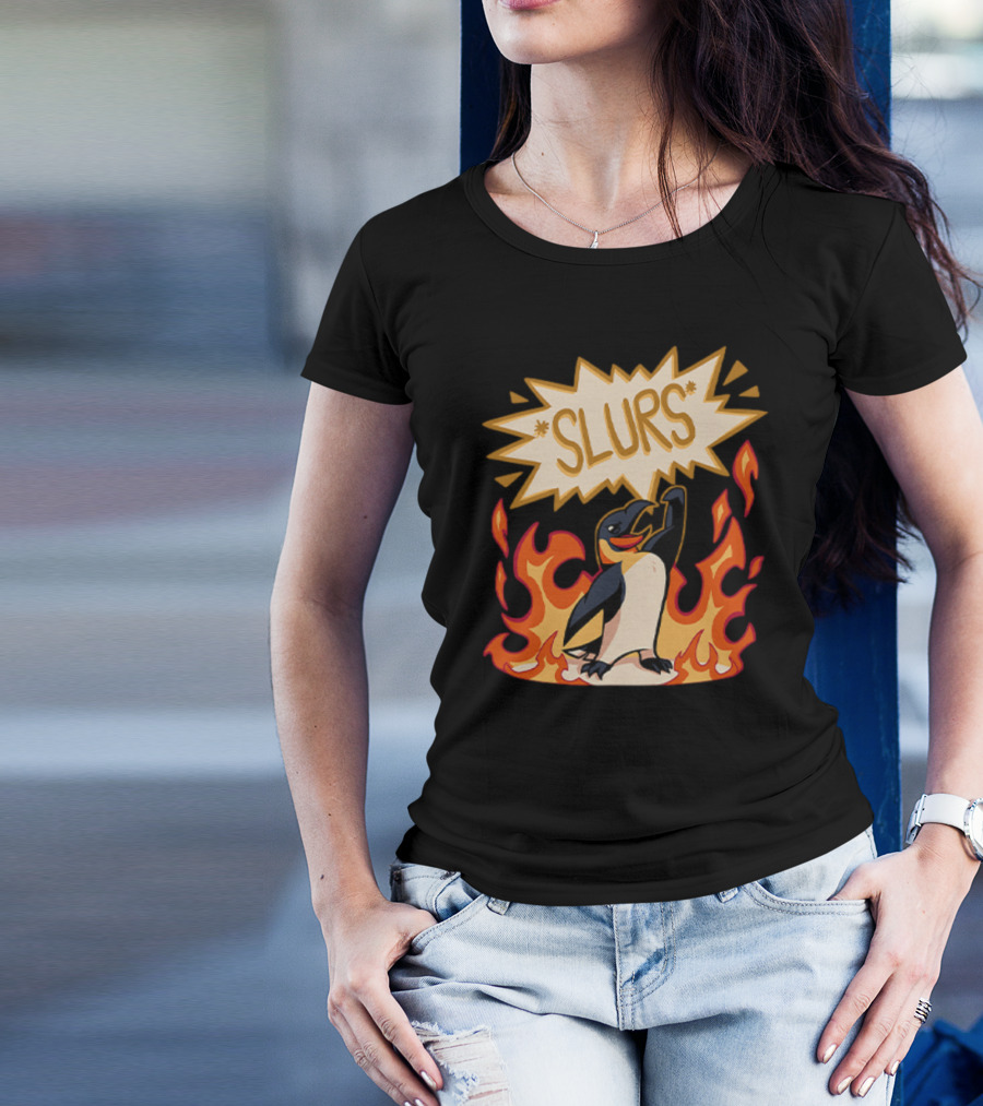 Helluva Boss Penguin Flames Slurs Speech Bubble T-Shirt