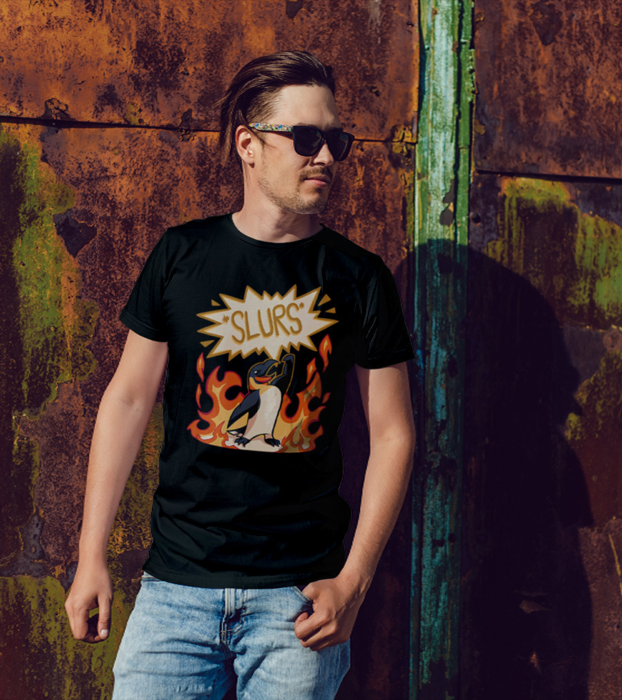 Helluva Boss Penguin Flames Slurs Speech Bubble T-Shirt