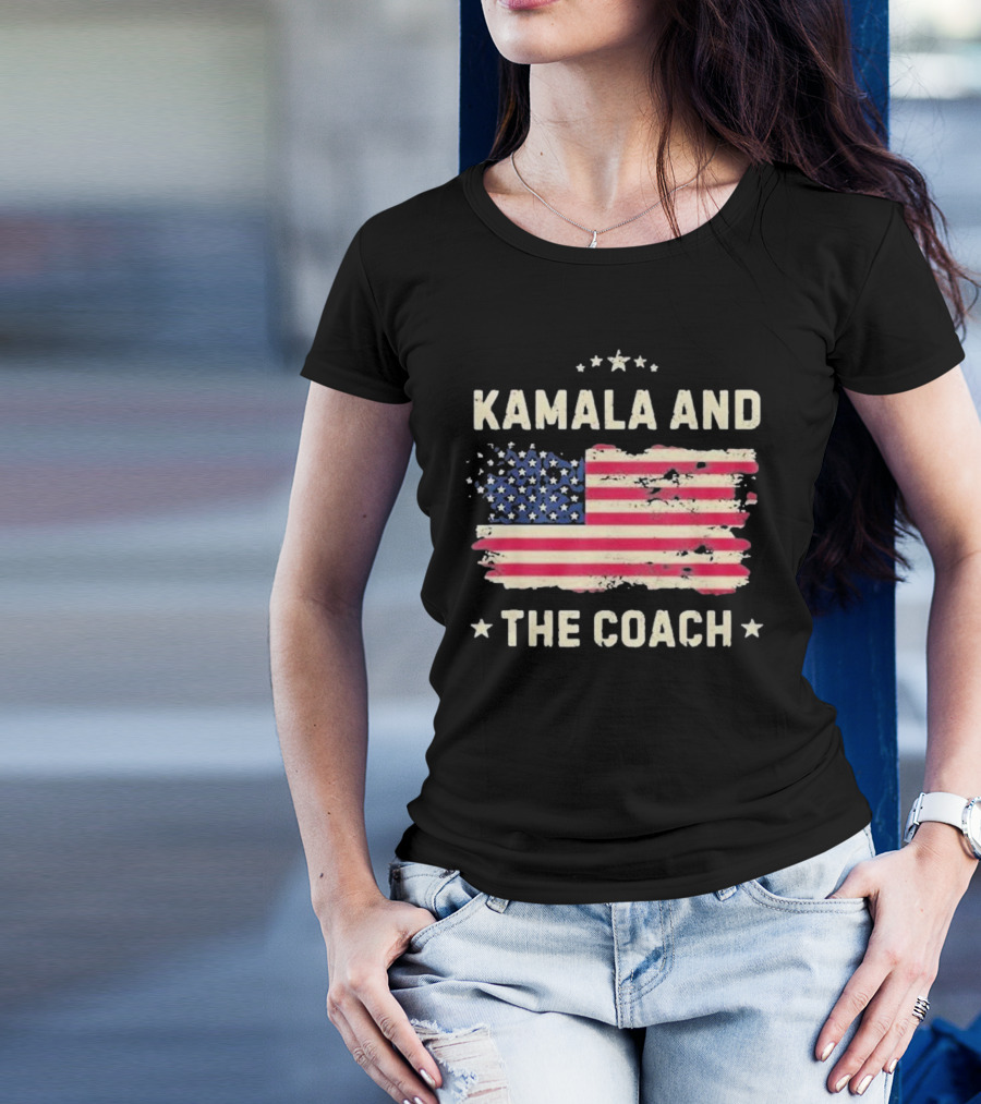 Kamala And The Coach 2024 Harris Walz USA Flag T-Shirt