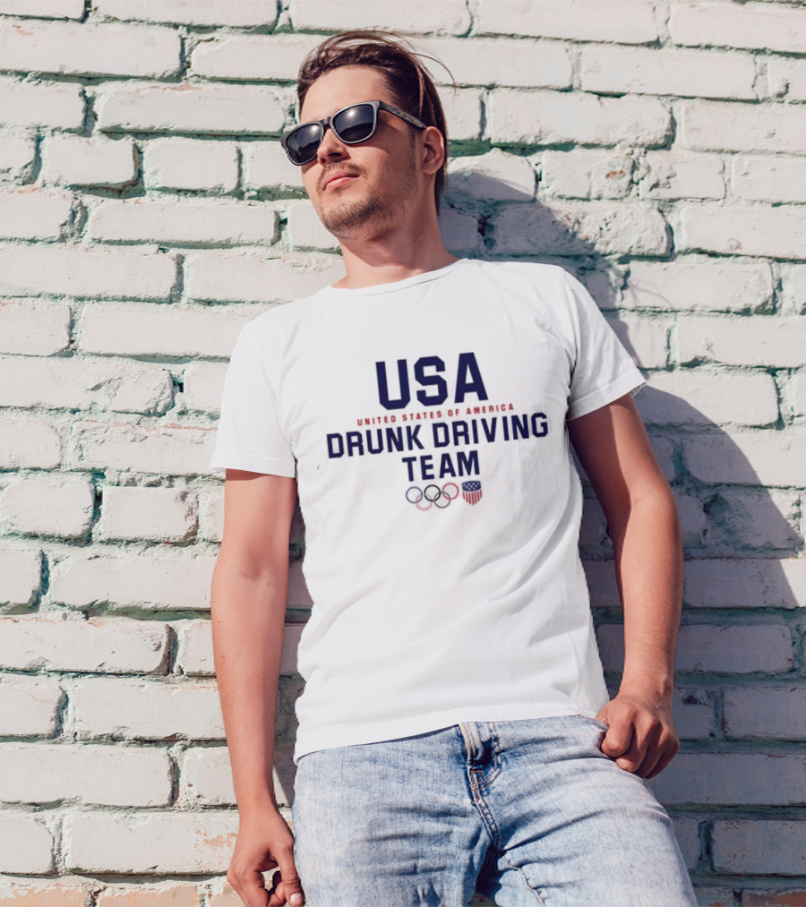 USA United States Of America Drunk Driving Team Olympic Rings Shield T-Shirt