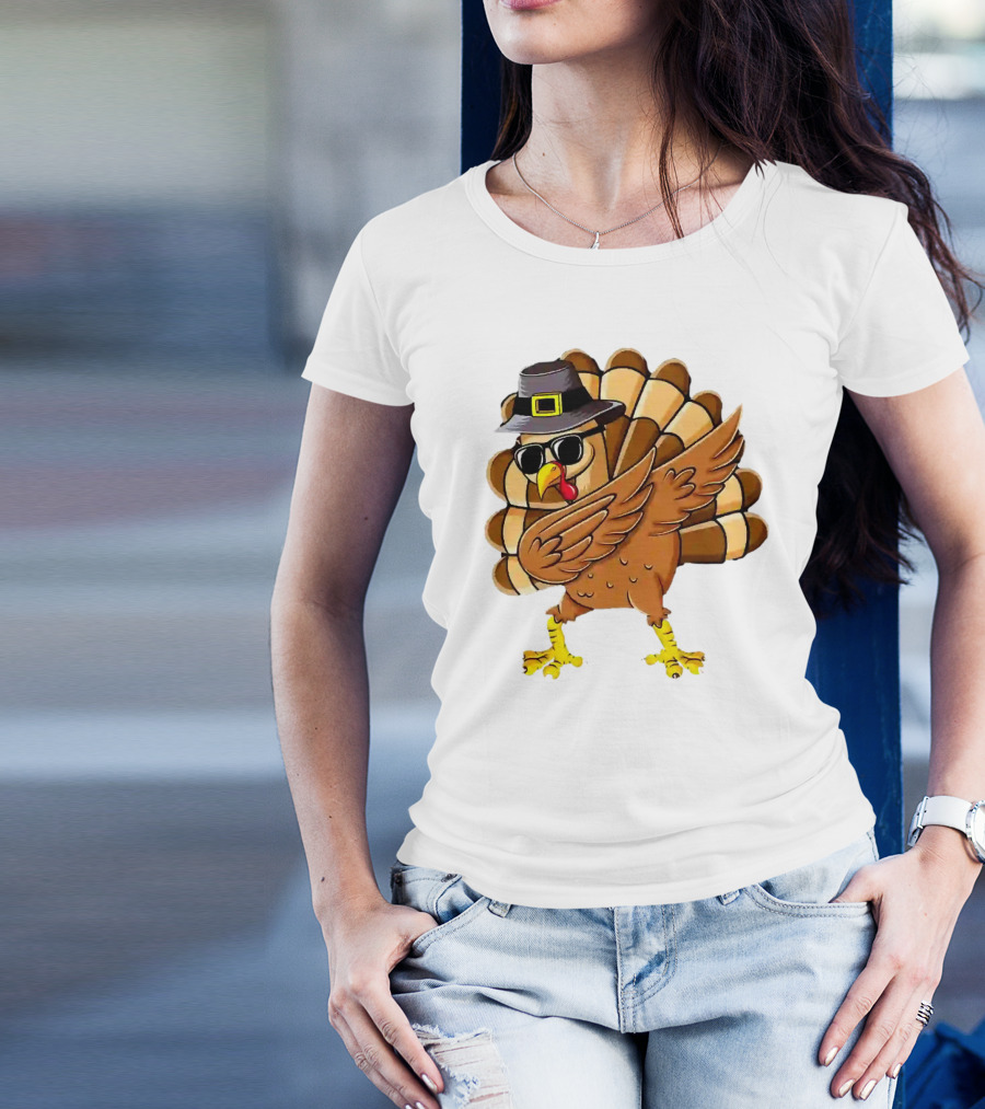 Dabbing Turkey Thanksgiving Day Pilgrim Hat Funny Dab T-Shirt